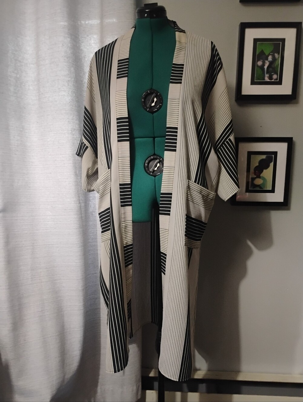 BCBGMaxAzria Striped Open Duster Coverup in Black & White OS
